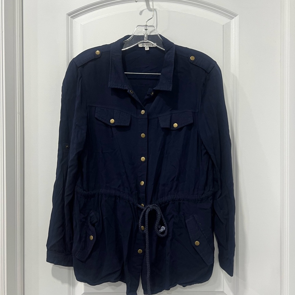 Women's Navy Noble U utility tie waist shirt